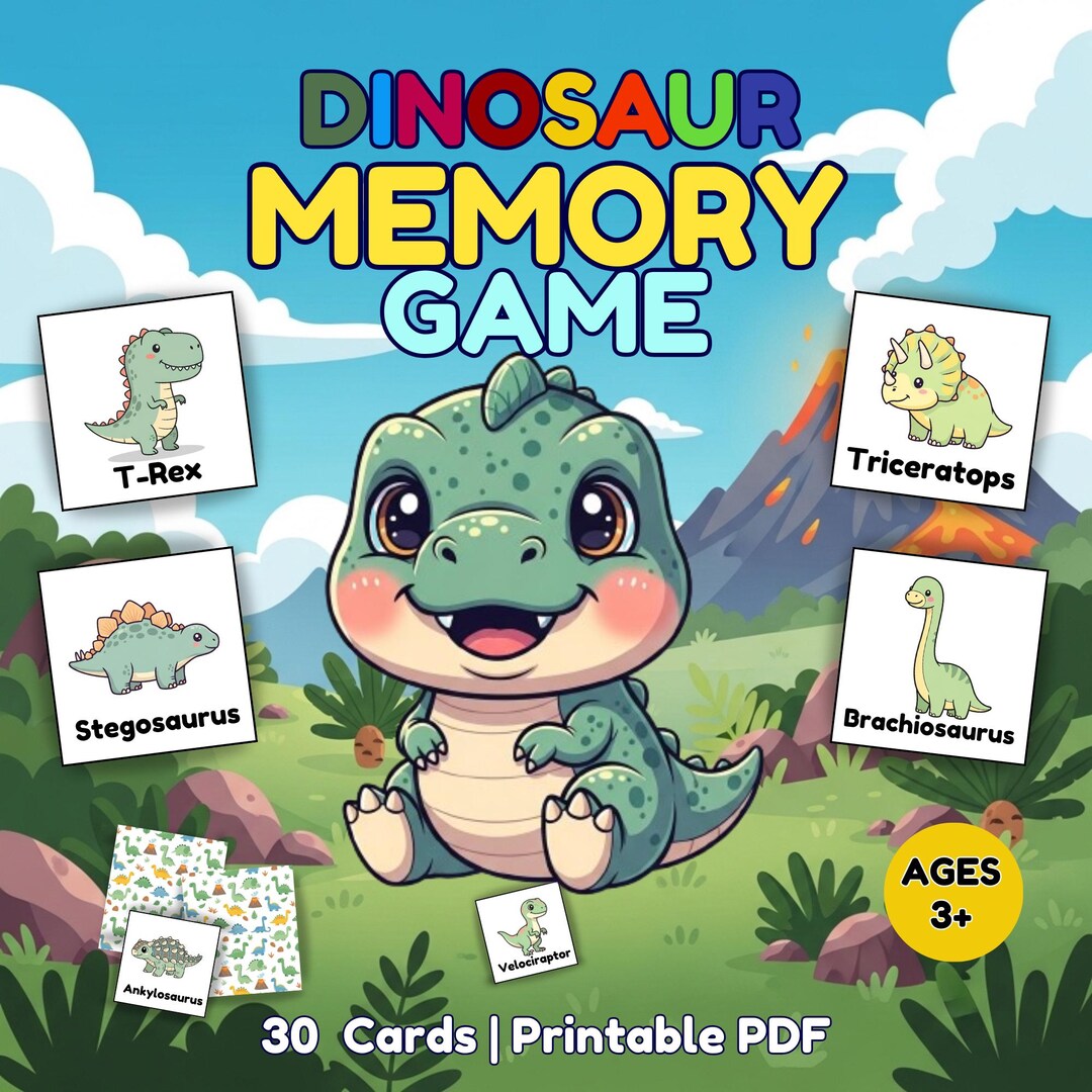 Dinosaur Memory Game for Kids, Printable Dino Matching Game, Toddler ...