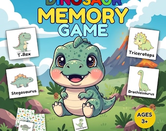 Dinosaurus memoryspel voor kinderen, afdrukbaar dino-matchingspel, peuter- en voorschoolse activiteiten van 3-5 jaar, educatieve geheugenkaarten pdf
