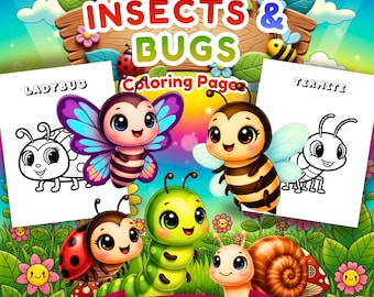Insect Coloring Pages for Toddlers Ages 3-5, Bug Coloring Book Printable, Preschool Activity PDF, Homeschool Worksheet Kids Instant Download