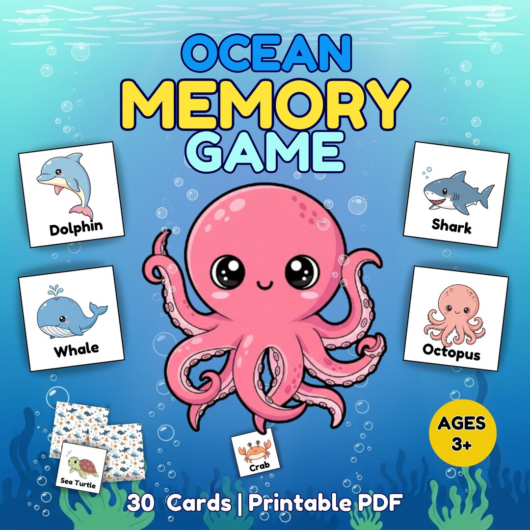 Ocean Memory Game for Kids, Sea Animals Matching Game Printable ...