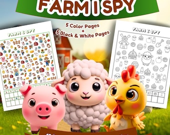 Farm I Spy Printable, Farm Animals Activity Book, Counting Worksheet for Preschool, Kindergarten Busy Book PDF
