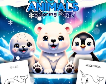 Arctic Animals Coloring Pages for Kids, Polar Animals Printable, Preschool & Toddler Activity, Winter Coloring Book PDF