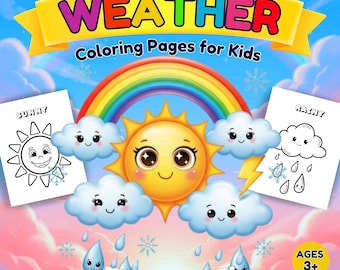 Weather Coloring Book for Kids, 30 Cute Weather Icons Coloring Pages, Preschool Activity Sheets PDF, Kindergarten Science Printable