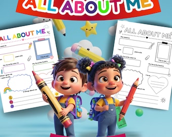 All About Me Worksheet for Kids, Back to School Printable, First Day of School Activity, Preschool & Kindergarten Worksheet PDF