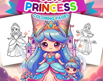 Princess Coloring Pages for Kids Printable, 43 Pages PDF, Toddler Activity, Preschool Coloring Book, Instant Download
