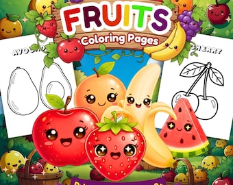 Fruits Coloring Pages for Kids | Printable Fruit Coloring Book | Preschool Activities | Toddlers Learning Worksheets PDF