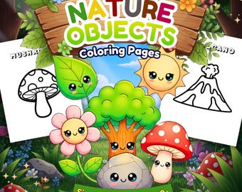 Nature Objects Coloring Pages for Kids, Preschool Nature Worksheets, Printable PDF
