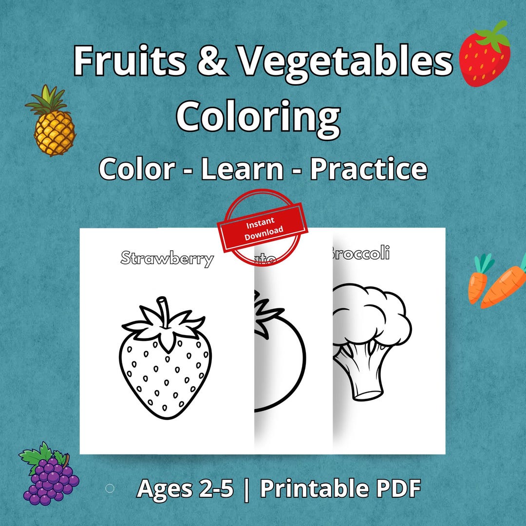 Fruits and Vegetables Coloring Book for Toddlers | Printable Preschool ...