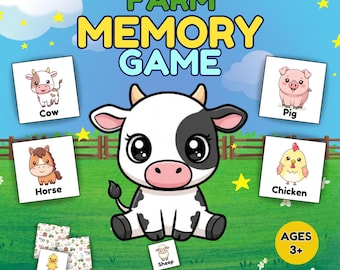 Geheugenspel boerderijdieren voor kinderen, afdrukbaar matching-spel voor peuters, voorschoolse leeractiviteit van 3-5 jaar, homeschool-spel pdf