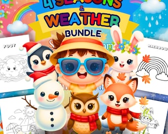 Seasons and Weather Coloring Pages, Kids' Activity Bundle, Printable PDF