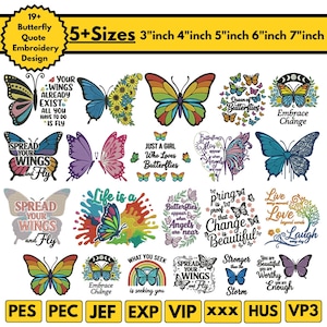 Floral Butterfly Quote Machine Embroidery Design Mini Butterfly Embroidery Butterfly Monarch Mini Flying Butterfly Embroidery Pes File5+Size