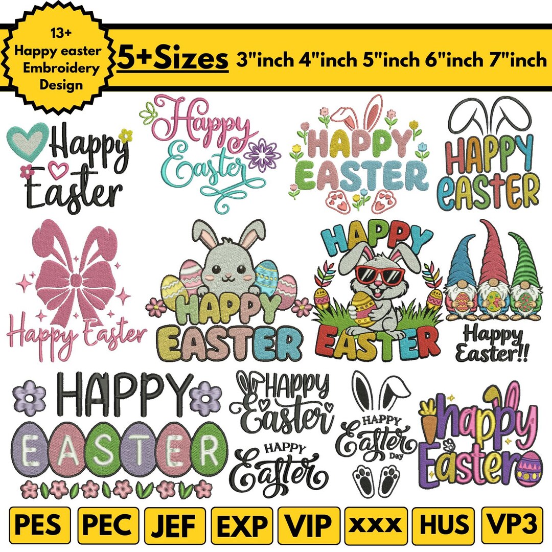 Happy Easter Machine Embroidery Design Cute Bunny With Eggs Pattern ...