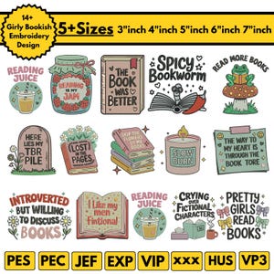 Girly Bookish Machine Embroidery Pattern Floral Book Embroidery Just One More Chapter Embroidery Blooming Flowers Book PesFile5+SizeDownload