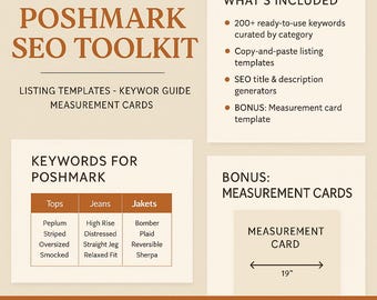 Poshmark SEO Toolkit, Listing Templates, Keyword Guide, Reseller Tools, Digital Download