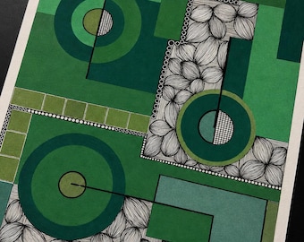 A4 Size Handmade Art Print "Green Little World"