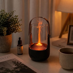 Flame Effect Humidifier, LED Aroma Diffuser, Cozy Night Light, Essential Oil Lamp