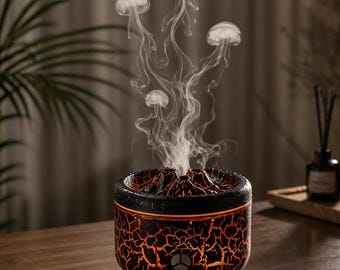 Volcano Aroma Diffuser, Jellyfish Mist, Flame Humidifier, LED Night Light, Aromatherapy Home Decor