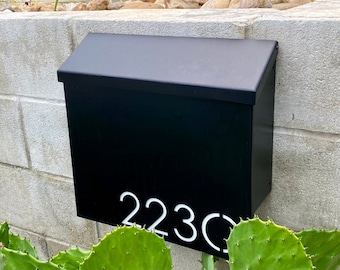 Painted Exposition Modern Mailbox - Black Custom Mailbox, Personalized House Numbers, Mid Century Modern Wall Mount Mailbox, Home Decor