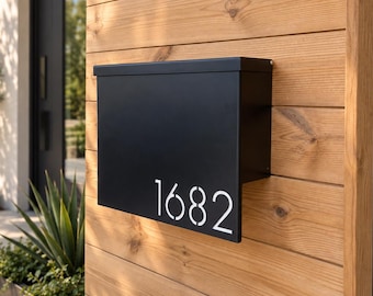 Painted Gibson Modern Mailbox - Black Custom Modern Mailbox, Personalized House Numbers, Mid Century Modern Wall Mount Mailbox, Home Decor