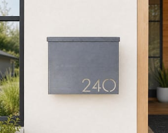 Gibson LG Wall Mount Mailbox - Custom Mid Century Modern Mailbox with Personalized House Numbers