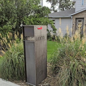 Overland Modern Mailbox ALL Steel - Custom Mid Century Modern Curbside Metal Mailbox with Personalized House Numbers
