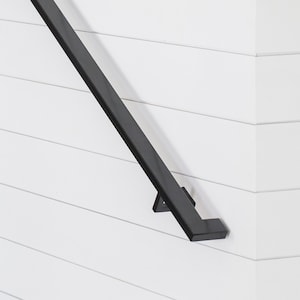 Modern  Wall Mount Handrail Kit - Powder Coated Black Rectangular Metal Handrail for Stairs, Mid Century Modern Hand Railing