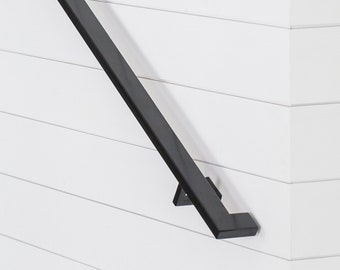 Modern  Wall Mount Handrail Kit - Powder Coated Black Rectangular Metal Handrail for Stairs, Mid Century Modern Hand Railing