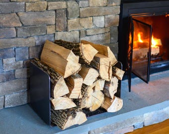 Bent Steel Firewood Holder - Log Storage, Metal Firewood Rack, Fireplace Accessories, Indoor Outdoor Storage, Home Decor, Gift for Him