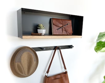 Steel and Oak Modern Wall Shelf - Mid Century Modern Display Shelf, Entry Decor, Wall Mount Wood Shelf, Housewarming Gift