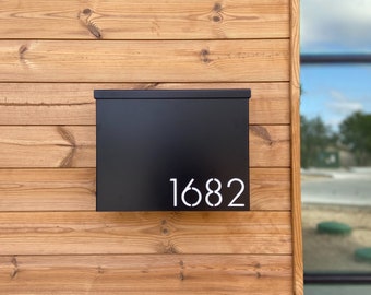 Painted Gibson Modern Mailbox - Black Custom Modern Mailbox, Personalized House Numbers, Mid Century Modern Wall Mount Mailbox, Home Decor