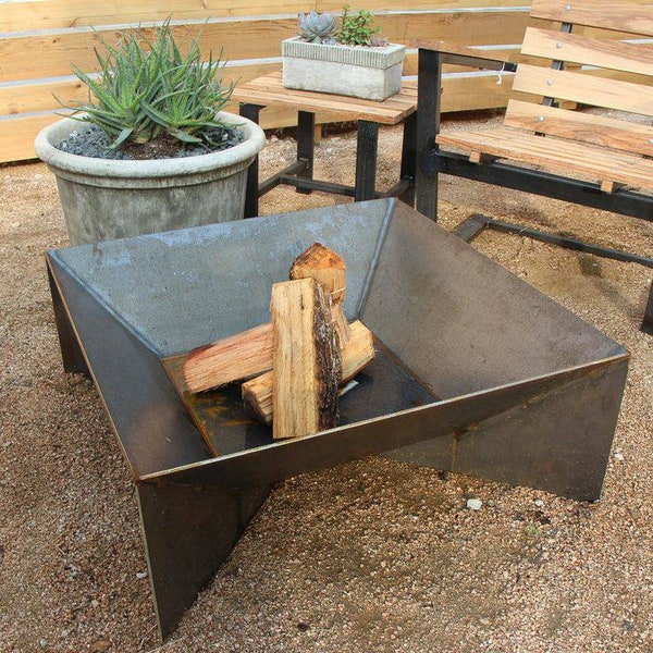 The Fin Fire Pit 36" - Modern Metal Outdoor Fire Pit, Square Wood Burning Fire Pit, Mid Century Home Decor, Christmas Gift for Him