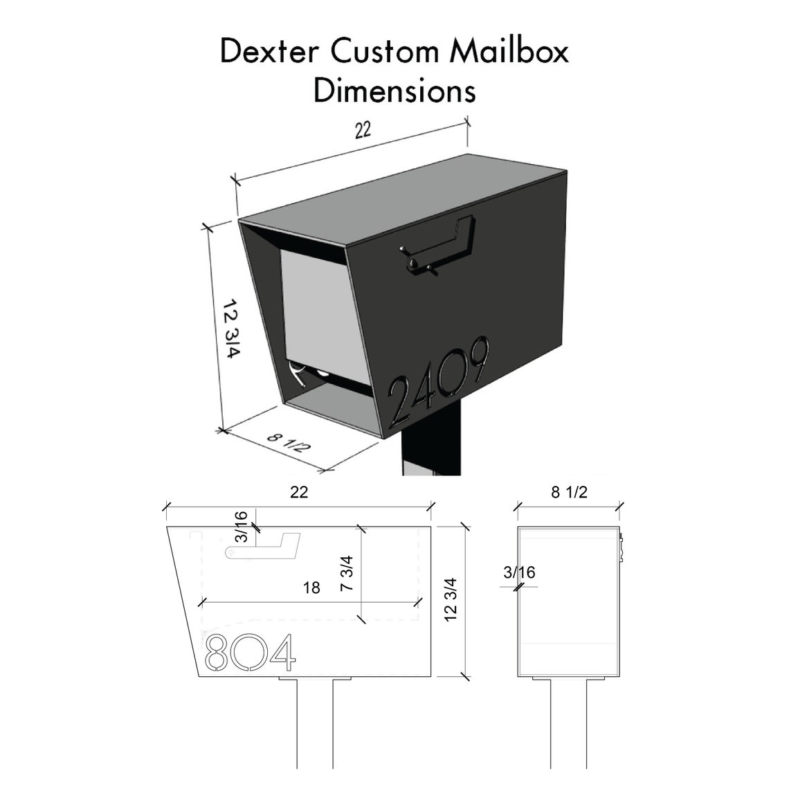 Dexter Custom Mailbox Steel Modern Metal Letter Box Etsy