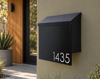 Painted Exposition Modern Mailbox - Black Custom Mailbox, Personalized House Numbers, Mid Century Modern Wall Mount Mailbox, Home Decor