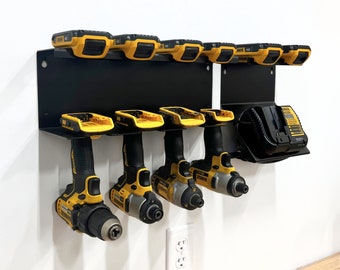 Dewalt 20V Drill and Battery Shelf w 4 or 6 Slots - Cordless Drill Organizer, Power Tool Holder, Garage Organization, Father's Day Gift