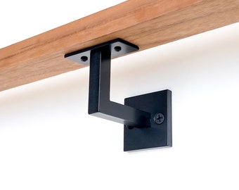 Minimal Handrail Bracket - Modern Handrail Hardware, Metal Handrail Bracket, Black Handrail Bracket for Metal or Wood Handrail, Wall Mount