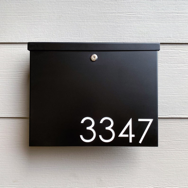 Painted Gibson Modern Mailbox Black Custom Modern Mailbox, Personalized House Numbers, Mid Century Modern Wall Mount Mailbox, Home Decor image 3