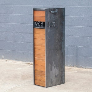 Overland Modern Mailbox w Ipe Wood Custom Mid Century Curbside Metal Mailbox, Personalized House Numbers, Modern Decor image 2