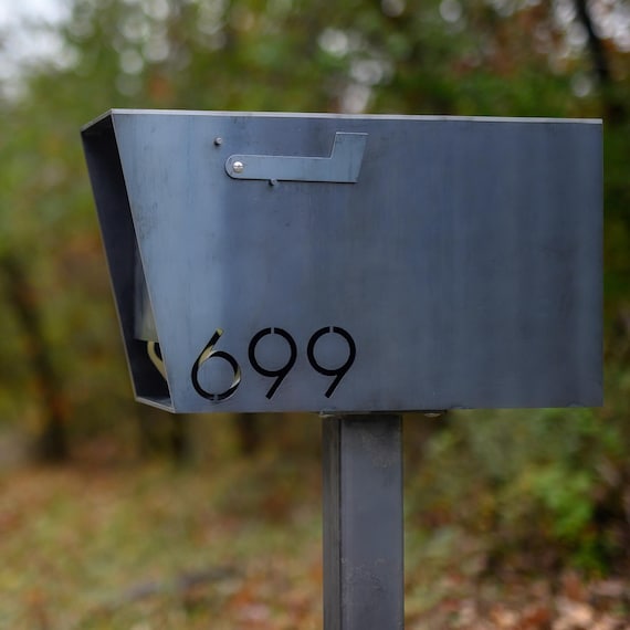 Dexter Custom Modern Mailbox - Curbside Post Mount Mailbox with Personalized House Numbers, Mid Century Modern Outdoor Decor