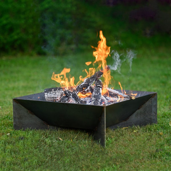 The Fin Fire Pit 30" - Modern Metal Outdoor Fire Pit, Square Wood Burning Fire Pit, Mid Century Home Decor, Christmas Gift for Him