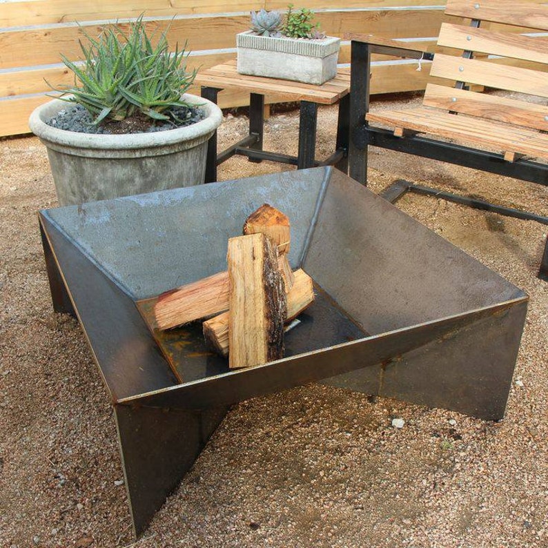 The Fin Fire Pit 36 Modern Metal Outdoor Fire Pit, Square Wood Burning Fire Pit, Mid Century Home Decor, Christmas Gift for Him image 1