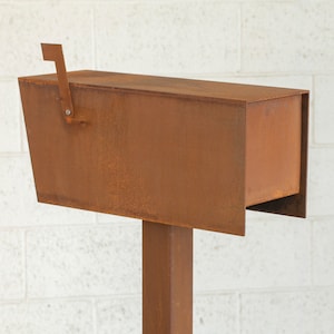 Dexter Modern Mailbox Curbside Post Mount Mailbox, Mid Century Modern Outdoor Decor, Metal Mailbox with Post Option image 4