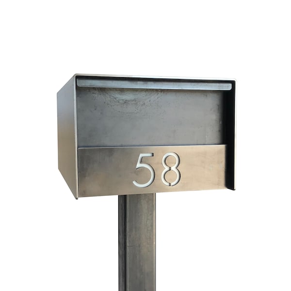 Barton Custom Modern Steel Mailbox – Personalized Mid Century Post Mount