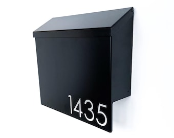 Painted Exposition Modern Mailbox - Black Custom Mailbox, Personalized House Numbers, Mid Century Modern Wall Mount Mailbox, Home Decor