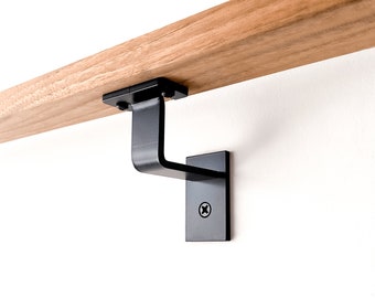 Farmhouse Handrail Bracket - Metal Wall Mount Handrail Hardware, Heavy Duty Black Bracket for Metal or Wood Handrail, Modern Wall Decor