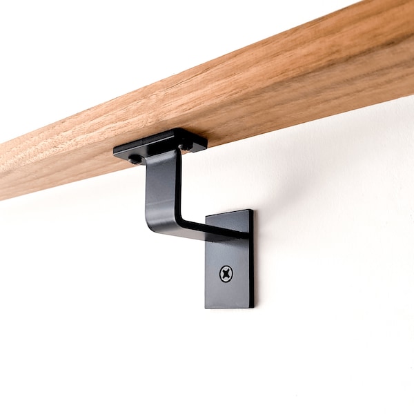 Farmhouse Handrail Bracket - Metal Wall Mount Handrail Hardware, Heavy Duty Black Bracket for Metal or Wood Handrail, Modern Wall Decor