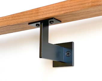 Linear Handrail Bracket - Mid Century Modern, Metal Handrail Bracket, Black Handrail Bracket for Metal or Wood Handrail, Wall Mount Handrail