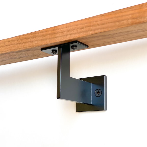 Linear Handrail Bracket - Mid Century Modern, Metal Handrail Bracket, Black Handrail Bracket for Metal or Wood Handrail, Wall Mount Handrail