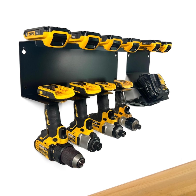 Dewalt 20V Drill and Battery Shelf w 4 or 6 Slots - Cordless Drill Organizer, Power Tool Holder, Garage Organization, Father's Day Gift Bild 1