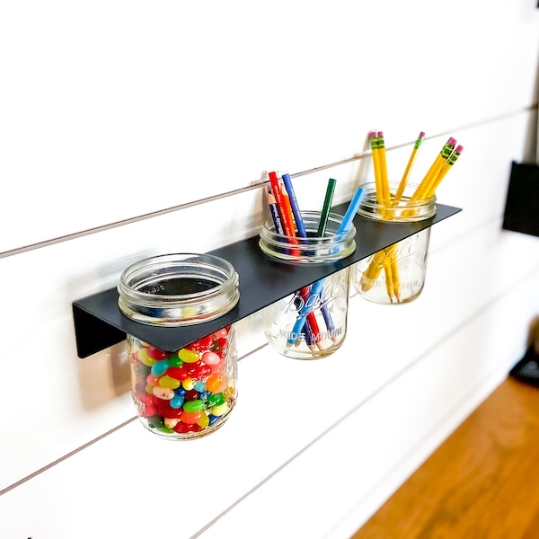 Mason Jar Shelf (3 Jar Holder) - Wall Mount Storage, Organization Shelving, Art Supplies Dorm Decor and Desk Accessories, Back-to-School