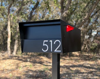 Dexter XL Modern Mailbox - Black Modern Curbside Mailbox, Custom Mailbox Address Numbers for Mid Century Modern Outdoor Decor